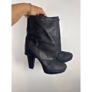 GAP Vintage Leather Block Heel Mid-Calf Fold Over Boots - Black, Sz 7